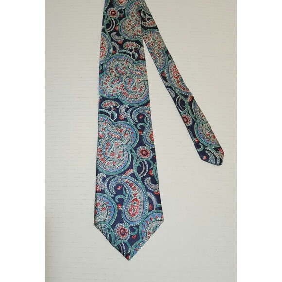 Christian Dior Monsieur Mens All Silk Tie 4"x57" Paisley Blue Grey Green Red USA - Picture 2 of 6